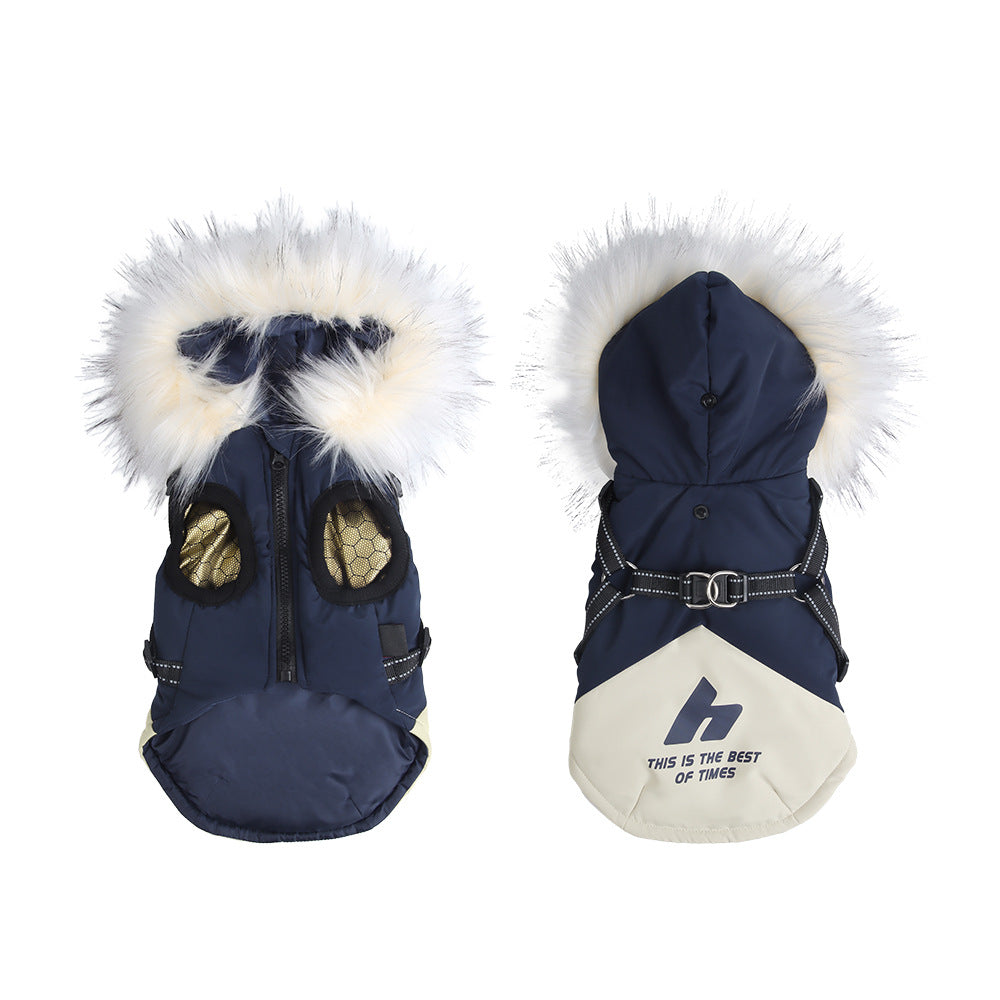 Hooded Dog Jacket with Fur Collar for Cold Weather