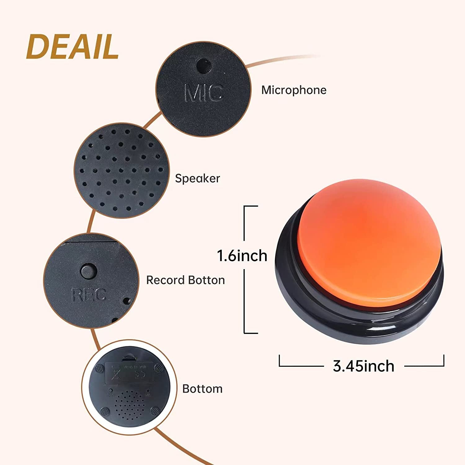 4 Color Voice Recording Button, Dog Buttons for Communication Pet Training Buzzer, 30 Second Record & Playback, Funny Study Office Home - 4 Color Packs