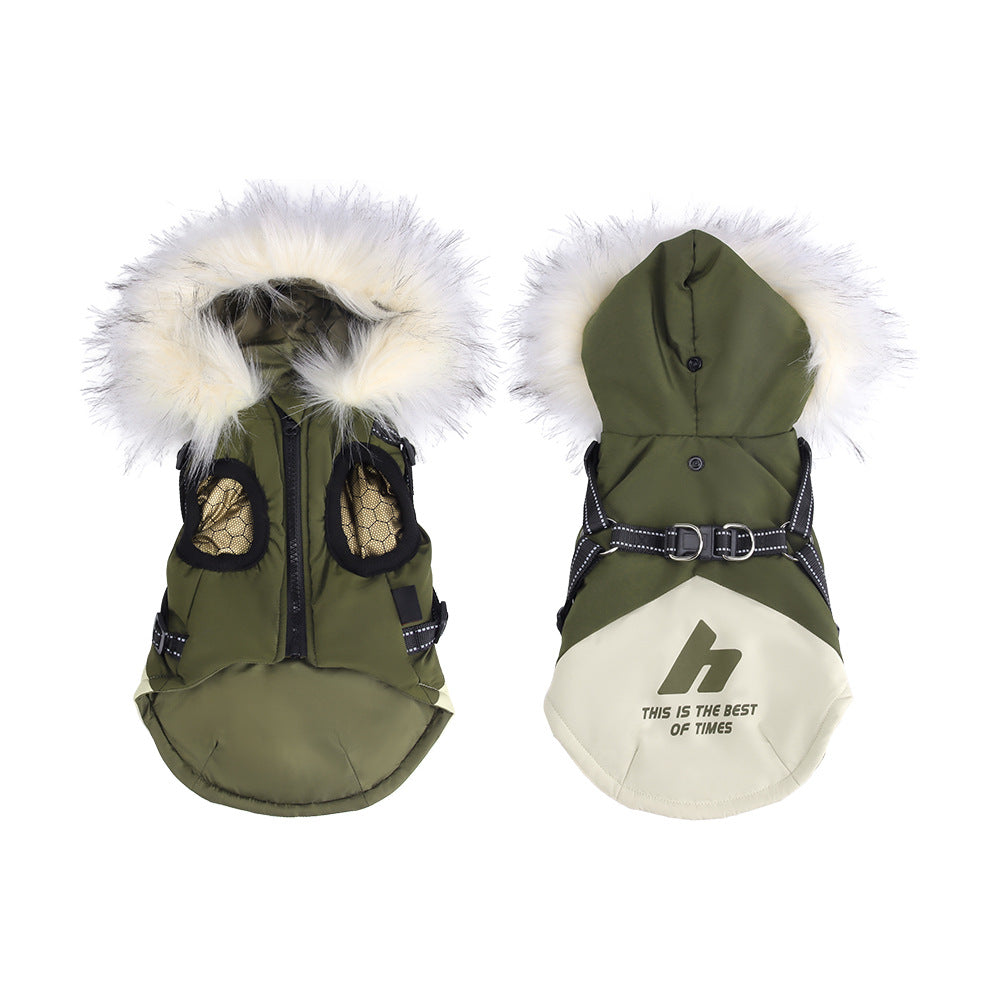 Hooded Dog Jacket with Fur Collar for Cold Weather