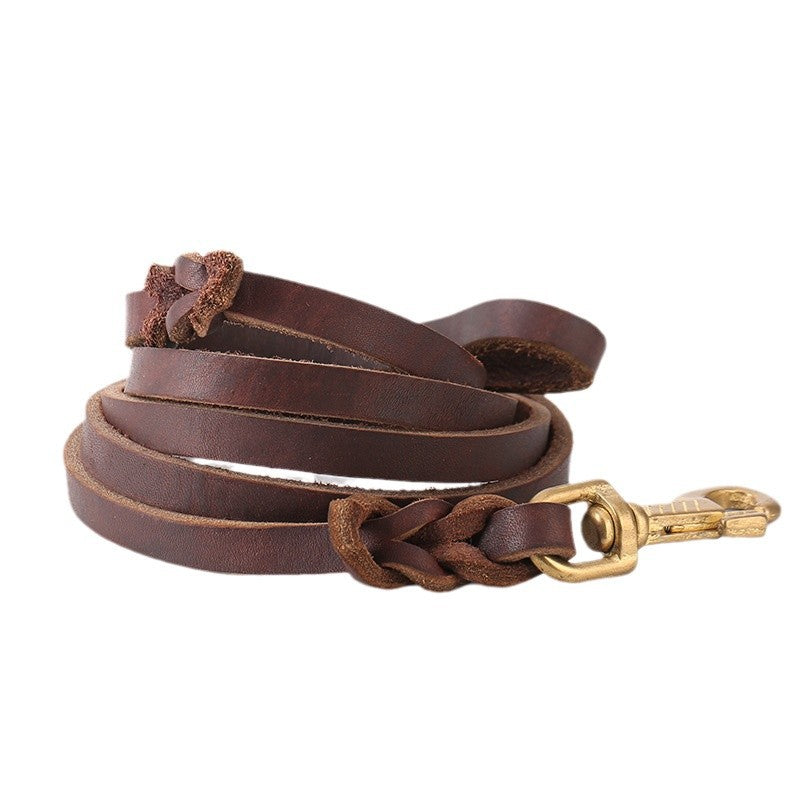Cowhide Dog Leash with Copper Hook
