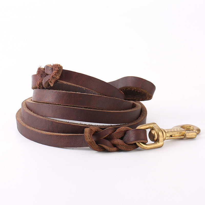Cowhide Dog Leash with Copper Hook