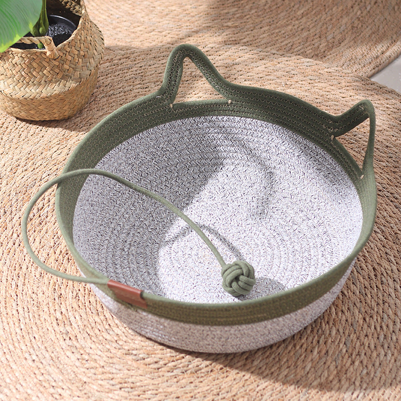 Rattan Pet Cat Nest with Scratching Board