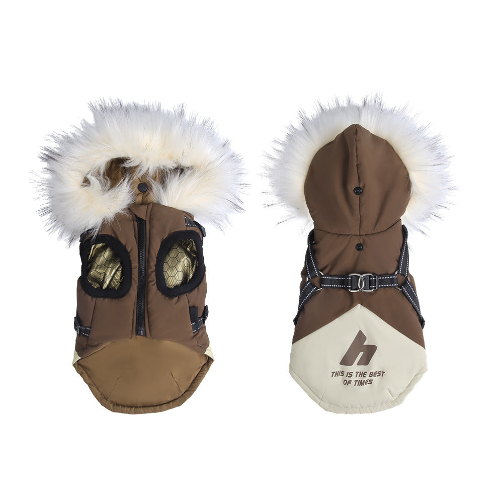 Hooded Dog Jacket with Fur Collar for Cold Weather