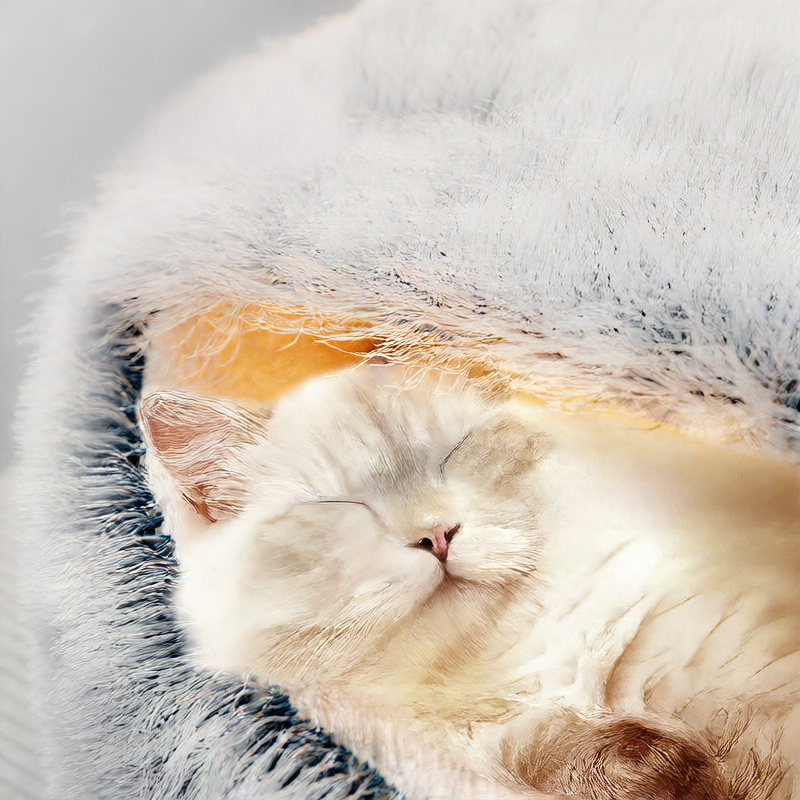 Warm, semi-enclosed cat bed