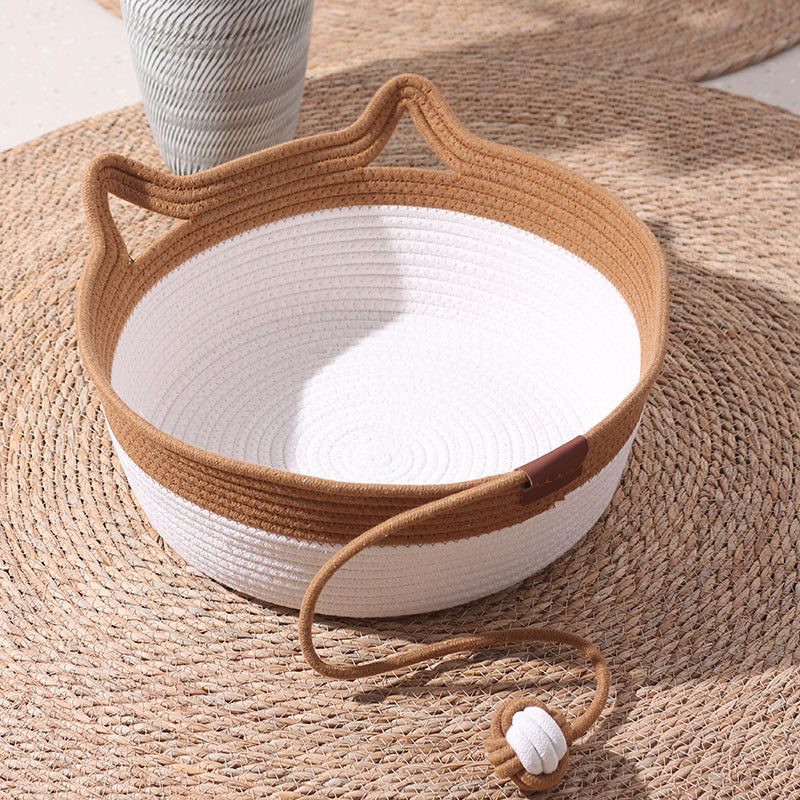 Rattan Pet Cat Nest with Scratching Board
