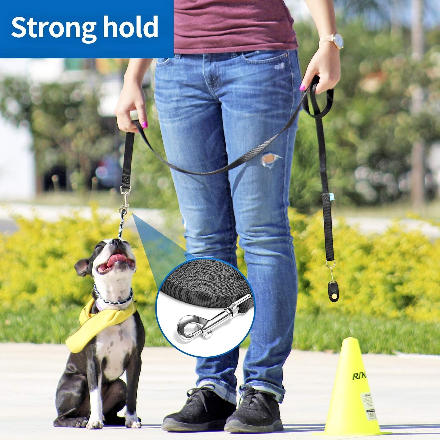 15/20/30/50/100 Ft Long Dog Training Leash with Clickers for Small, Medium and Large Dogs or Cats (50 Feet, Blue)