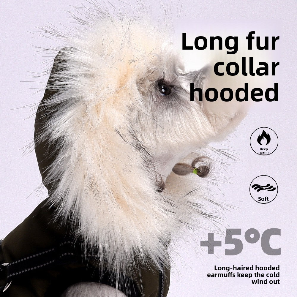 Hooded Dog Jacket with Fur Collar for Cold Weather